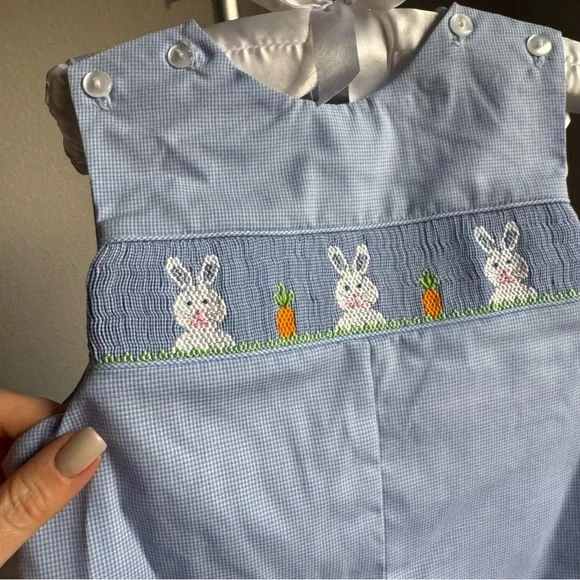 NWT Edgehill Collection Baby Boys Smocked Bunny Jon Jon Romper Sz 12M - Picture 3 of 7